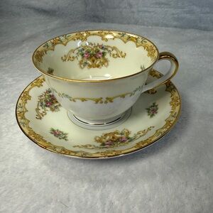 Noritake Acacia Cream Fine China Gold Pink Rose Floral Motif Cup & Saucer 412934